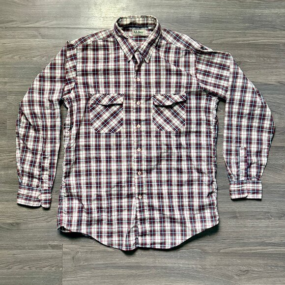 *Vintage L.L. Bean Men's Plaid Shirt - Red/Blue/White - Picture 1 of 5